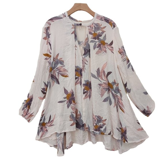 Free People Mini Dress Womens XS Pink Floral Peasant Bohemian Cottagecore - Picture 4 of 11